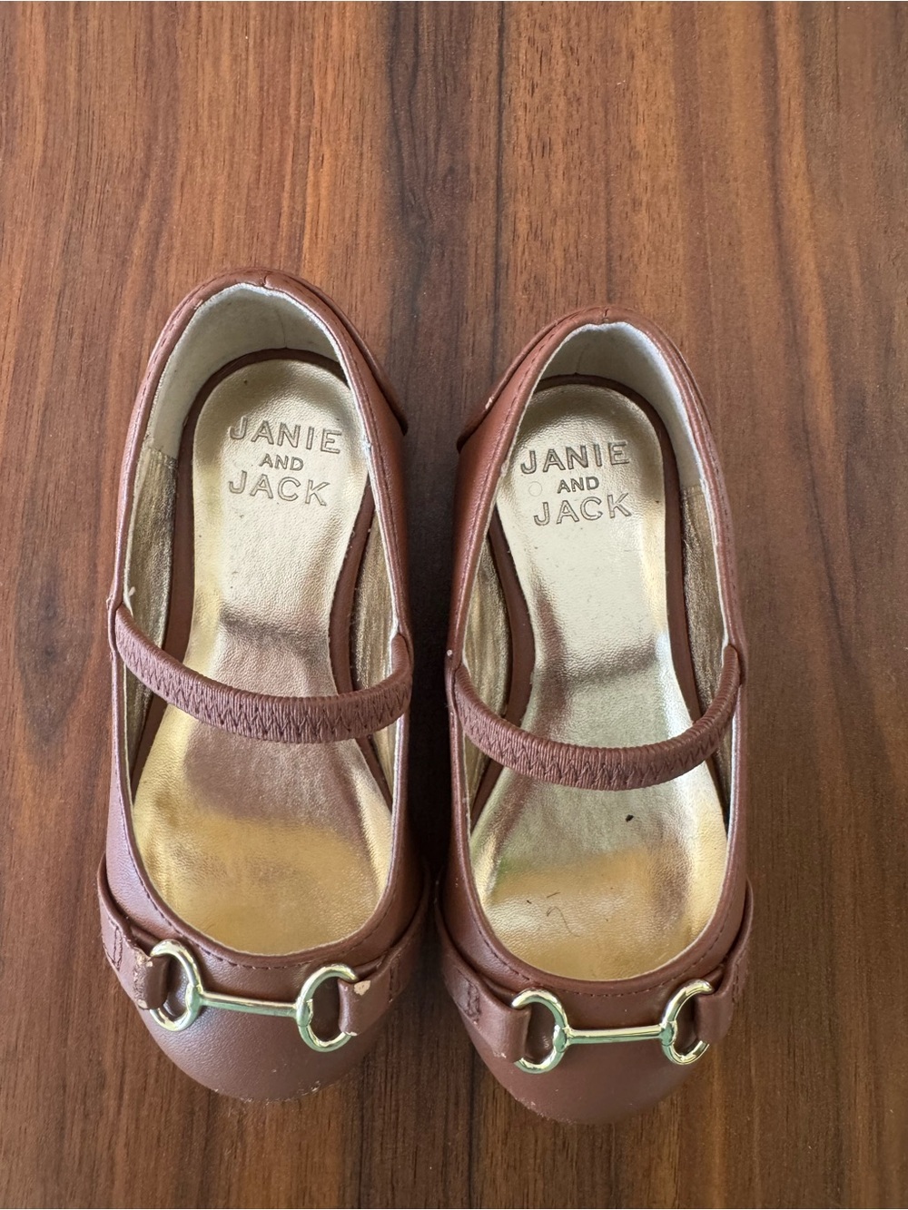 Janie and Jack Brown Mary Jane Flats with Gold Accent